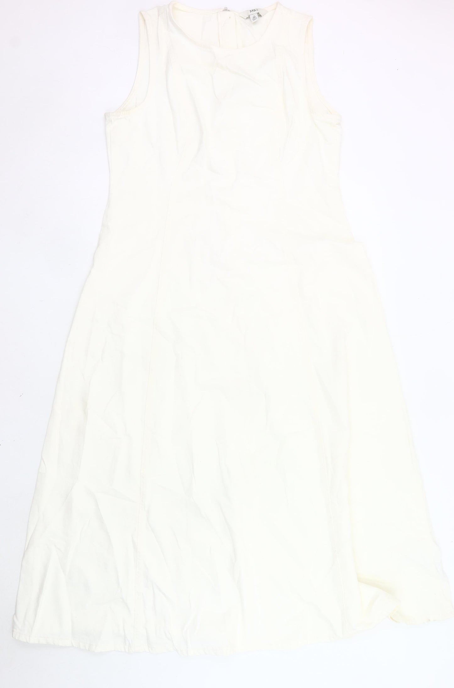 Marks and Spencer Women Ivory Size 14 A-Line Long Dress Cotton