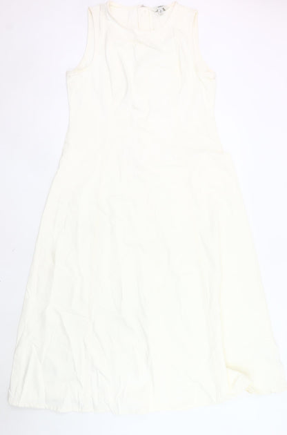 Marks and Spencer Women Ivory Size 14 A-Line Long Dress Cotton