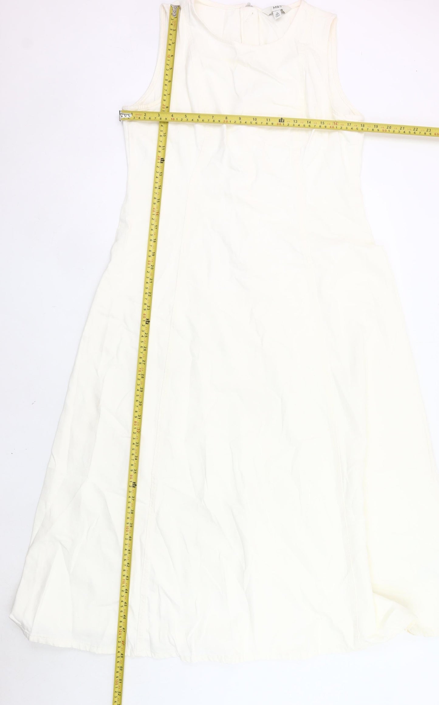 Marks and Spencer Women Ivory Size 14 A-Line Long Dress Cotton