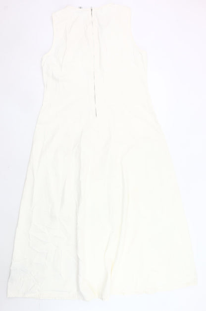 Marks and Spencer Women Ivory Size 14 A-Line Long Dress Cotton