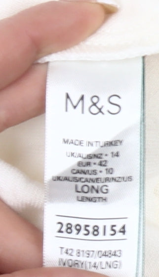 Marks and Spencer Women Ivory Size 14 A-Line Long Dress Cotton
