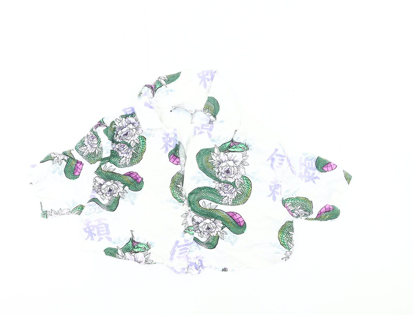 Bershka Womens White Snake Floral Cropped Blouse Size 8