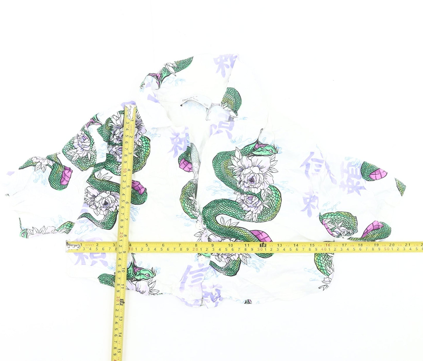Bershka Womens White Snake Floral Cropped Blouse Size 8