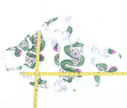 Bershka Womens White Snake Floral Cropped Blouse Size 8