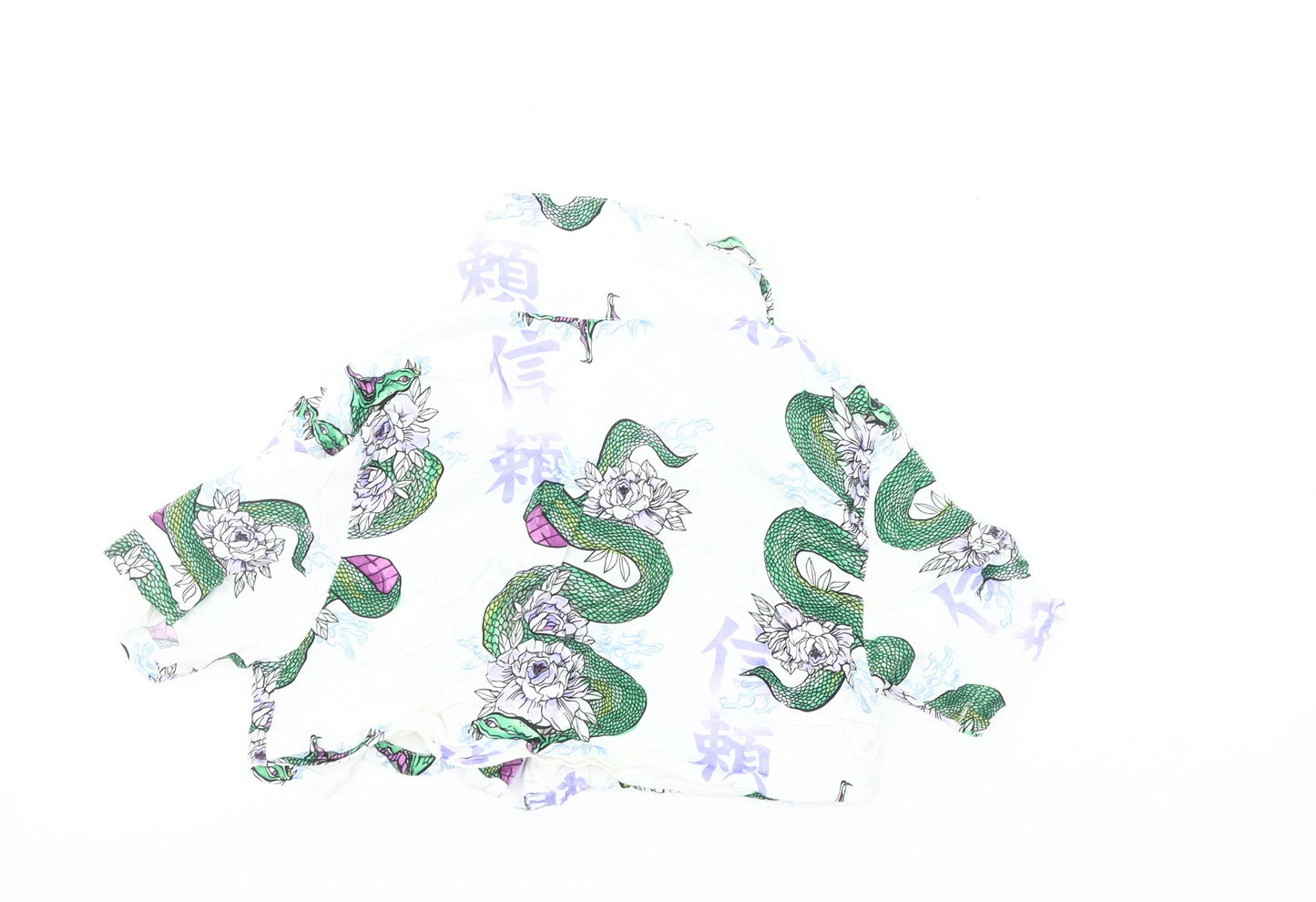 Bershka Womens White Snake Floral Cropped Blouse Size 8