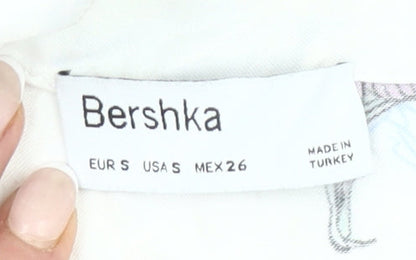 Bershka Womens White Snake Floral Cropped Blouse Size 8