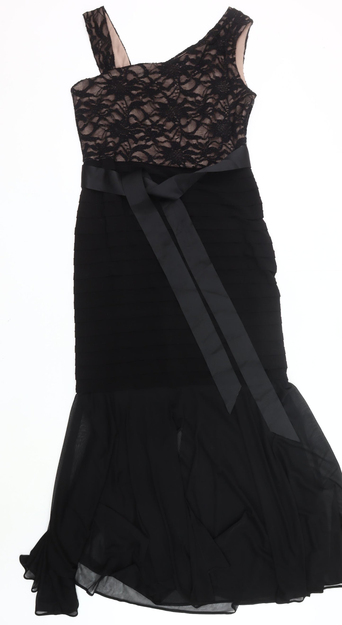 R&M Richards Women Black Lace One Shoulder Midi Mermaid Dress Size 12