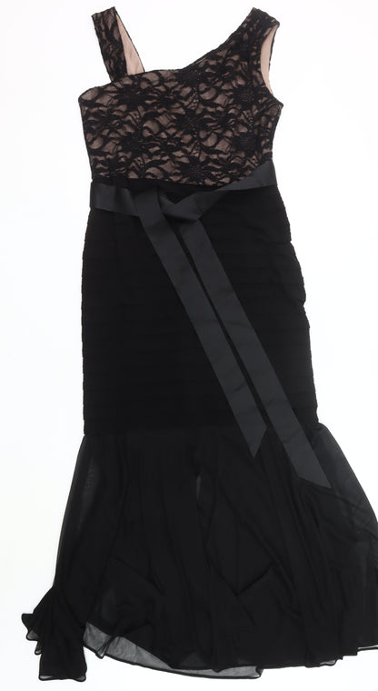 R&M Richards Women Black Lace One Shoulder Midi Mermaid Dress Size 12