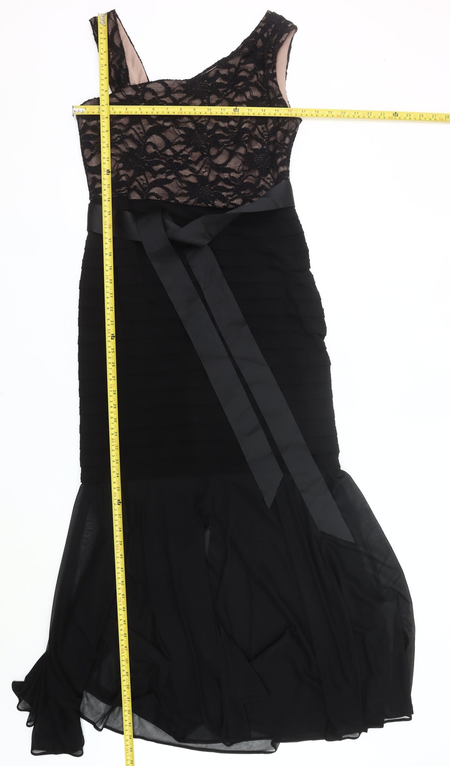 R&M Richards Women Black Lace One Shoulder Midi Mermaid Dress Size 12