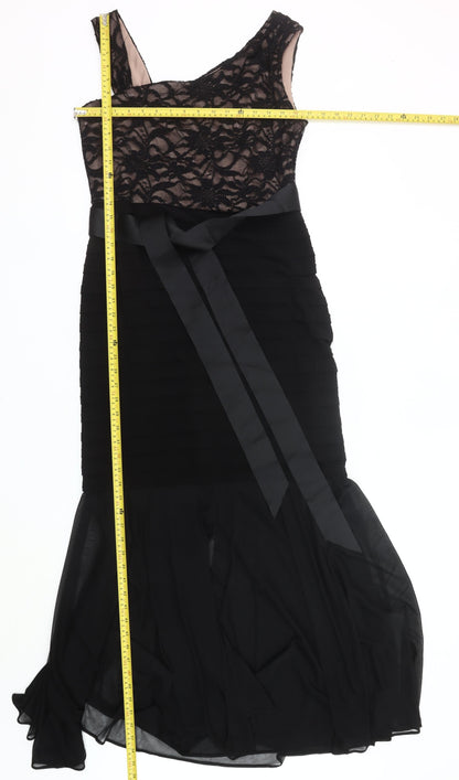R&M Richards Women Black Lace One Shoulder Midi Mermaid Dress Size 12