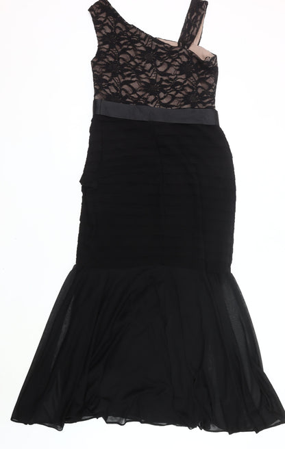 R&M Richards Women Black Lace One Shoulder Midi Mermaid Dress Size 12