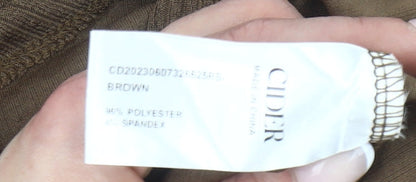 Cider Women Brown Bodysuit L Knit Square Neck Stretch Slim Fit