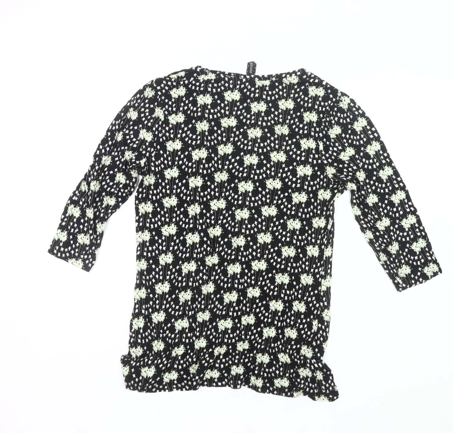 Next Womens Black Floral Tunic Blouse Size 10 3/4 Sleeve Viscose
