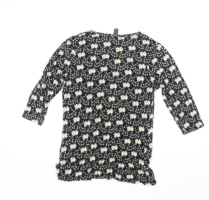 Next Womens Black Floral Tunic Blouse Size 10 3/4 Sleeve Viscose