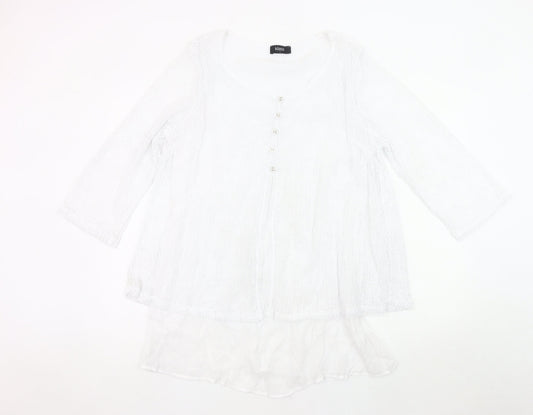 Klass Womens White Tunic Blouse L 3/4 Sleeve Lightweight Knit