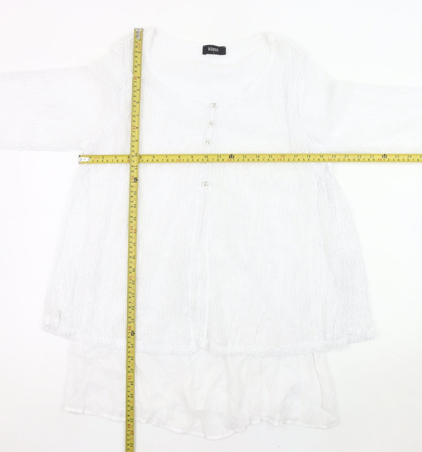 Klass Womens White Tunic Blouse L 3/4 Sleeve Lightweight Knit