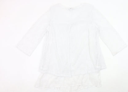 Klass Womens White Tunic Blouse L 3/4 Sleeve Lightweight Knit