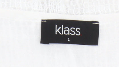 Klass Womens White Tunic Blouse L 3/4 Sleeve Lightweight Knit