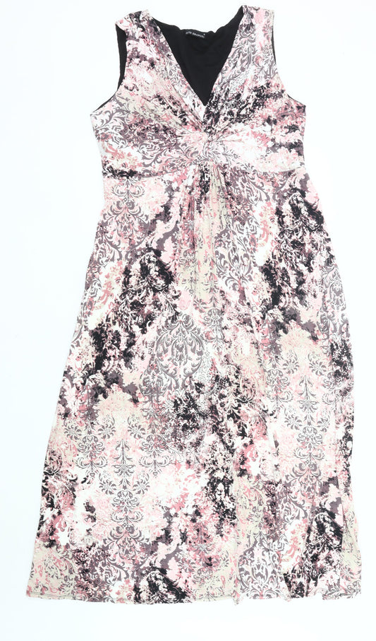 David Emanuel Womens Pink Floral A-Line Viscose Knee Length Dress Size 18