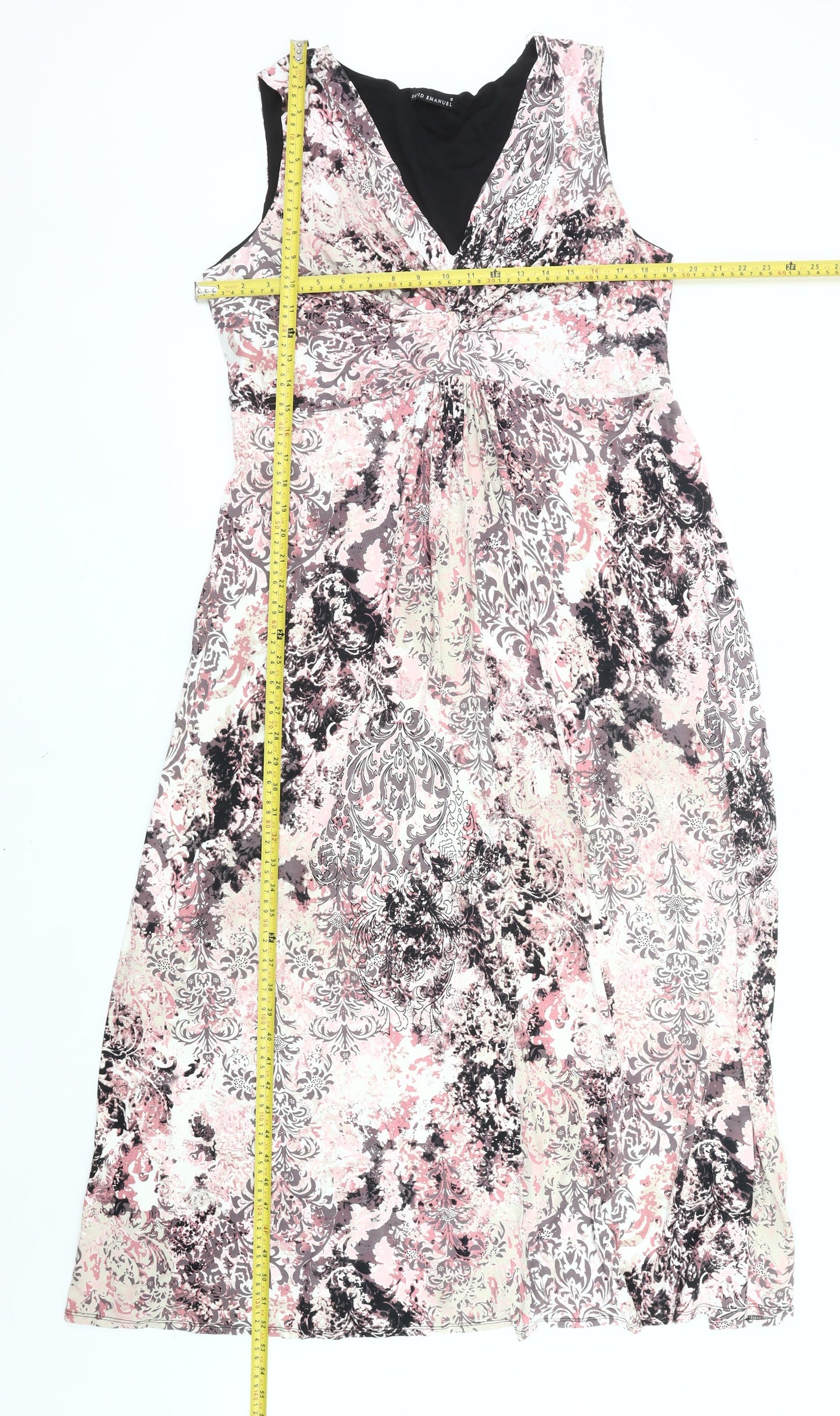 David Emanuel Womens Pink Floral A-Line Viscose Knee Length Dress Size 18