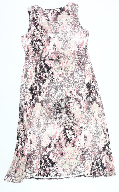 David Emanuel Womens Pink Floral A-Line Viscose Knee Length Dress Size 18