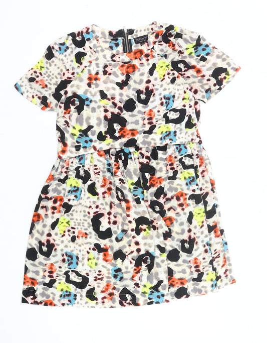 Topshop Women’s Multicolour Animal Print Shift Dress UK 10 Short Sleeve