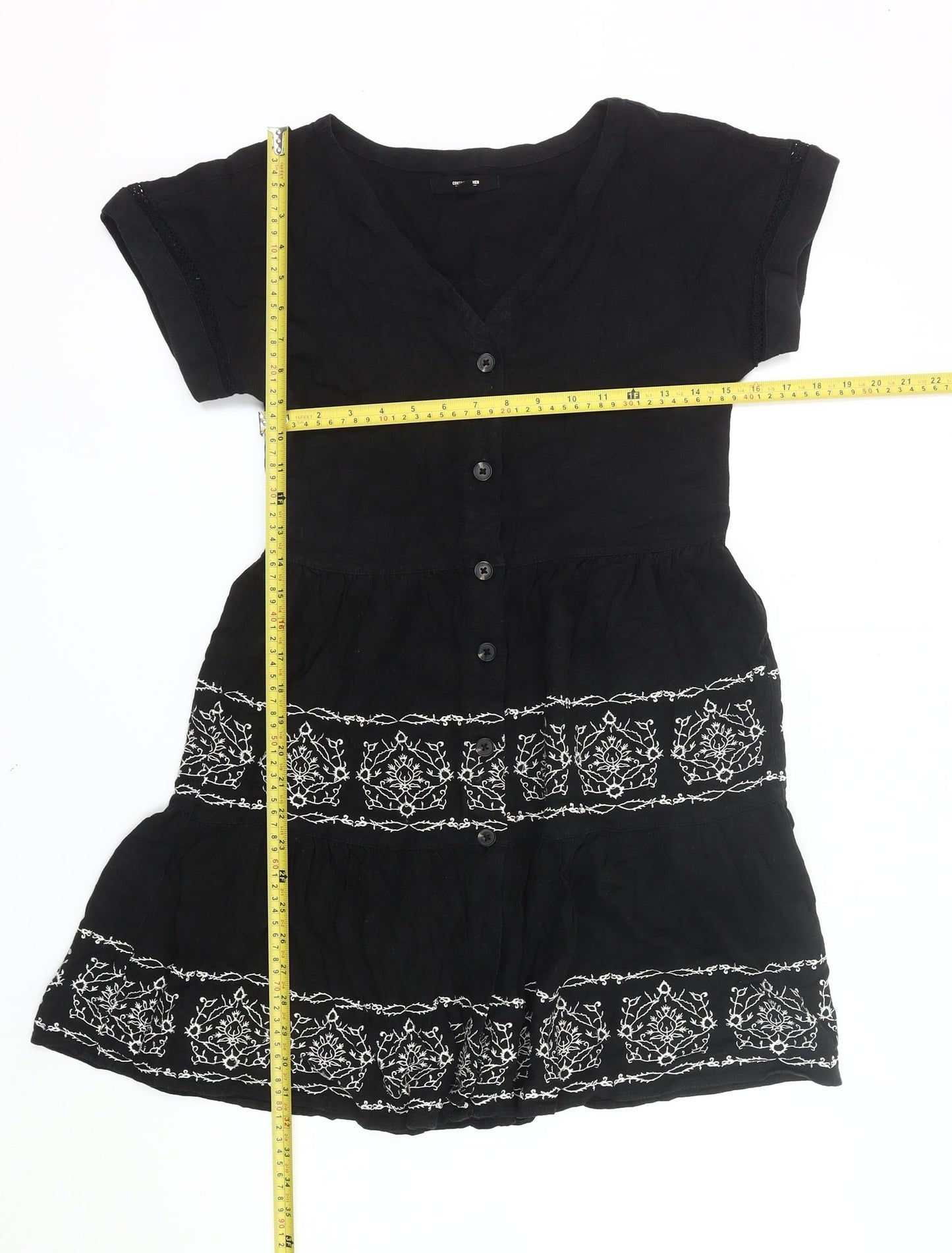 Next Womens Black Embroidered Linen Blend Shirt Dress Size 10