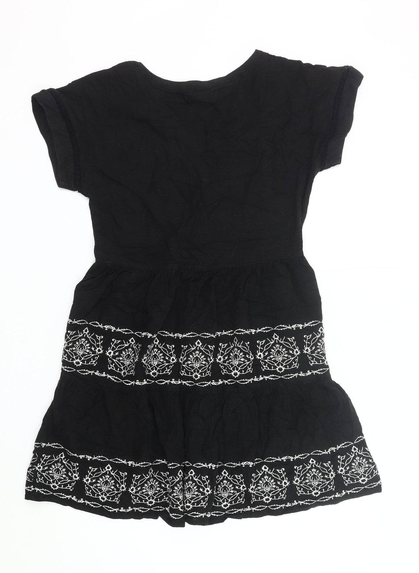 Next Womens Black Embroidered Linen Blend Shirt Dress Size 10