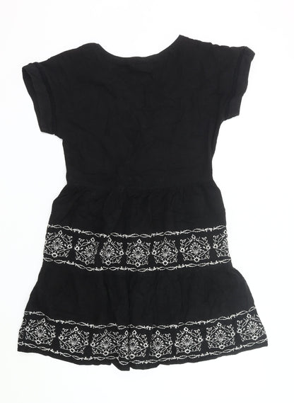 Next Womens Black Embroidered Linen Blend Shirt Dress Size 10