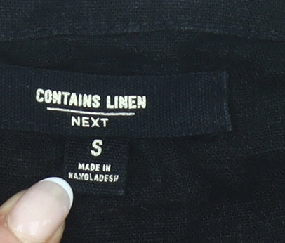 Next Womens Black Embroidered Linen Blend Shirt Dress Size 10