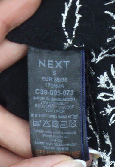 Next Womens Black Embroidered Linen Blend Shirt Dress Size 10