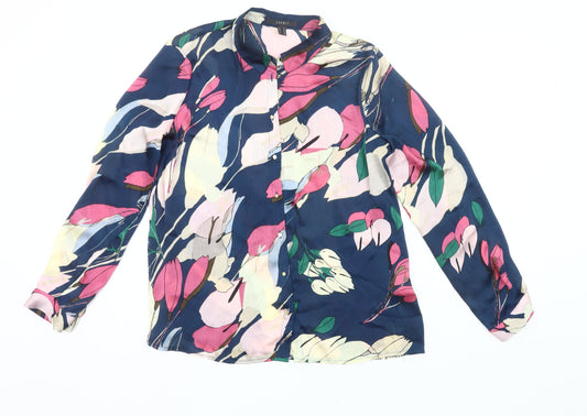 Esprit Women Multicoloured Floral Button-Up Blouse UK 12 Long Sleeve