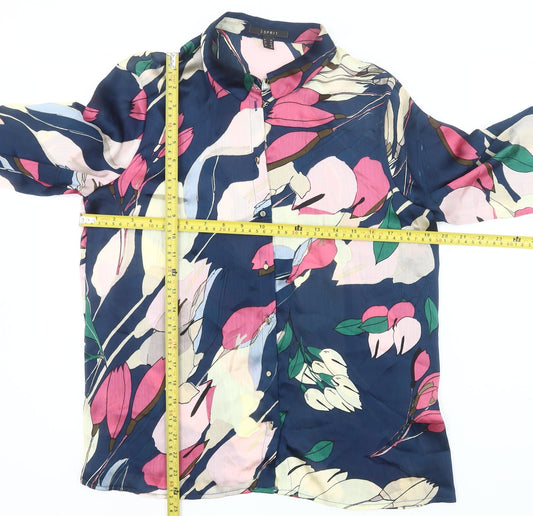 Esprit Women Multicoloured Floral Button-Up Blouse UK 12 Long Sleeve
