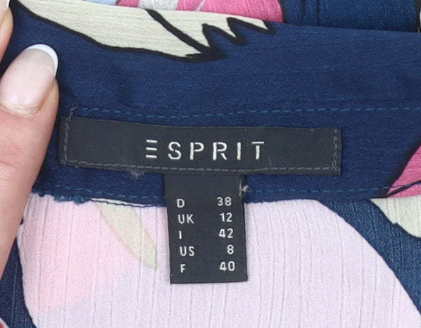 Esprit Women Multicoloured Floral Button-Up Blouse UK 12 Long Sleeve