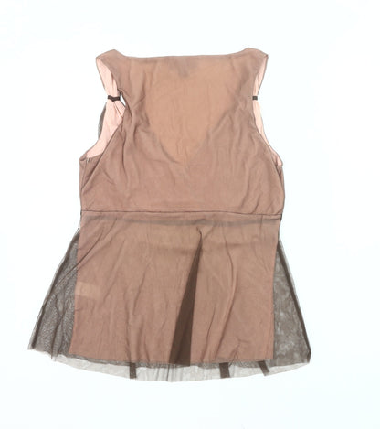 Monsoon Women’s Brown Sheer Wrap Blouse UK 14 V-Neck Sleeveless