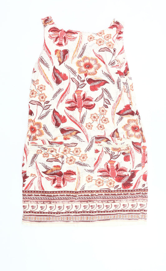 Next Womens Multicoloured Floral Shift Dress Size 10 Summer Linen Viscose