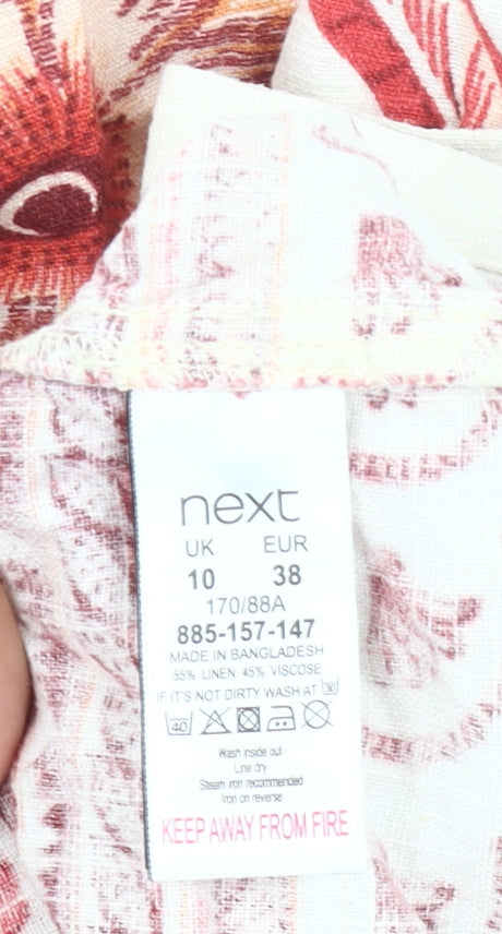 Next Womens Multicoloured Floral Shift Dress Size 10 Summer Linen Viscose