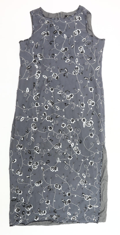 Début Women’s Grey Beaded Sequin Floral Sheath Dress Size 18