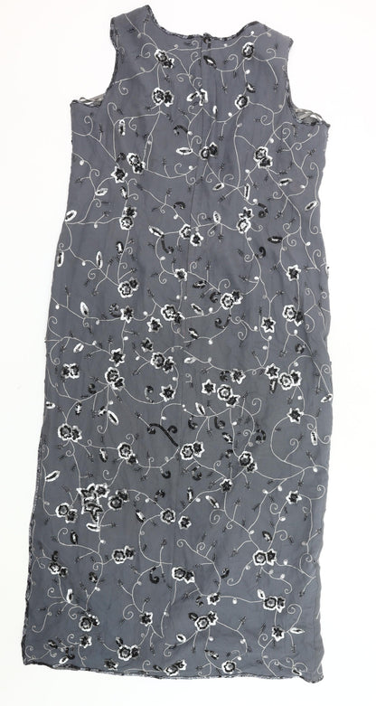 Début Women’s Grey Beaded Sequin Floral Sheath Dress Size 18