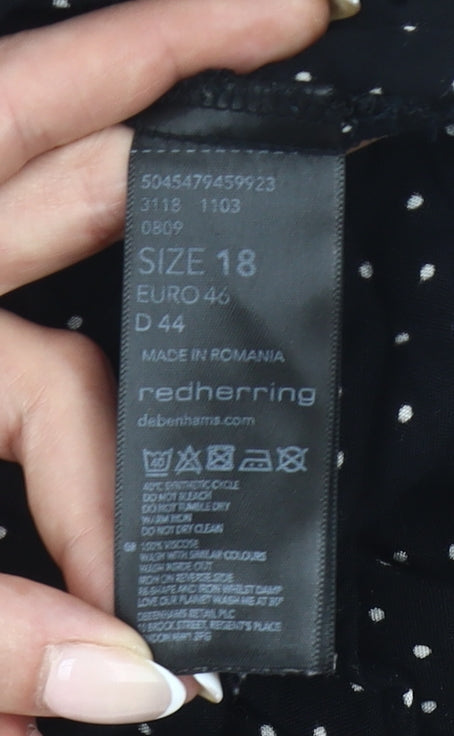 Womens UK Size 18 Red Herring Black Tunic Blouse
