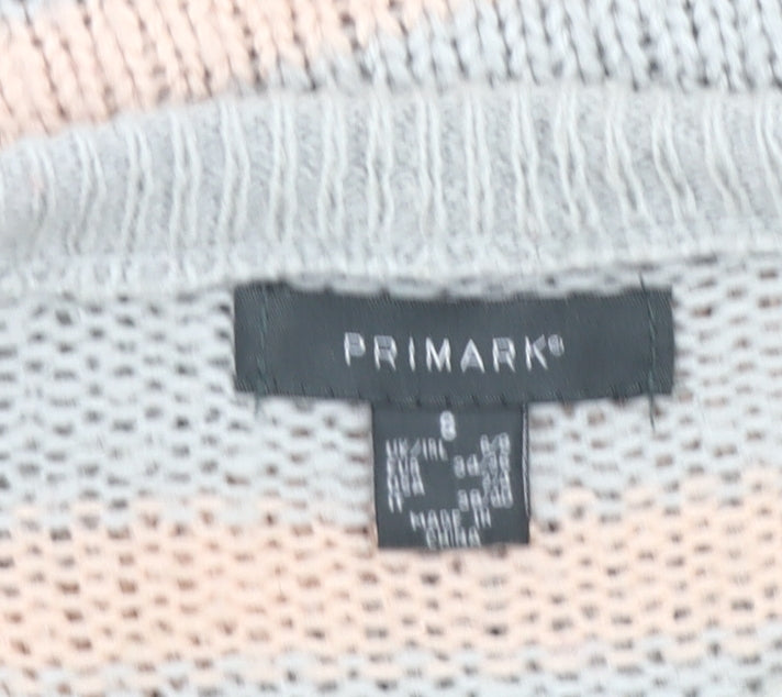 Primark Womens Grey Pink Striped Distressed Knit Jumper Size 8