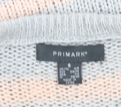Primark Womens Grey Pink Striped Distressed Knit Jumper Size 8