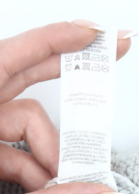 Primark Womens Grey Pink Striped Distressed Knit Jumper Size 8