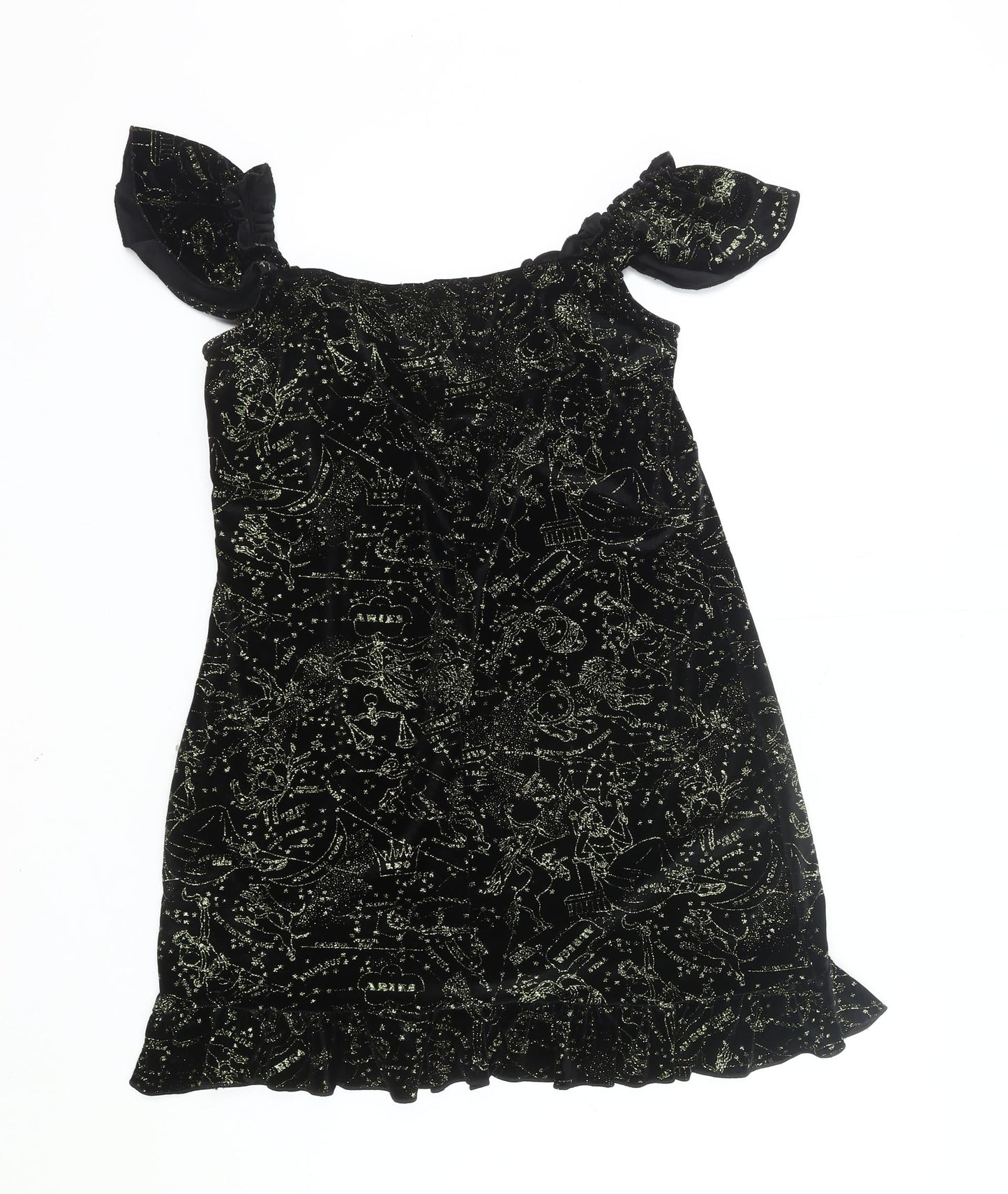 New Girl Order Women’s Black Size 12 Mini Velvet Star Print Party Dress