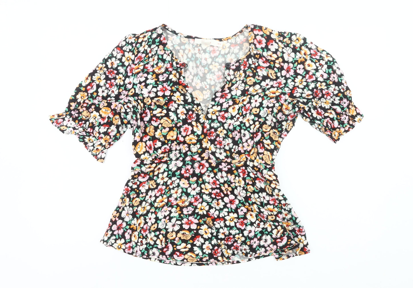 Finery Womens Multicoloured Floral Viscose Blouse Size 10 Tunic Puff Sleeve