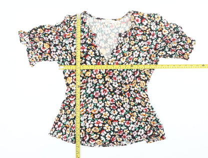 Finery Womens Multicoloured Floral Viscose Blouse Size 10 Tunic Puff Sleeve