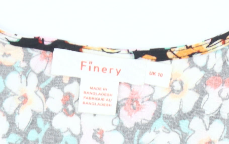 Finery Womens Multicoloured Floral Viscose Blouse Size 10 Tunic Puff Sleeve