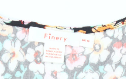 Finery Womens Multicoloured Floral Viscose Blouse Size 10 Tunic Puff Sleeve