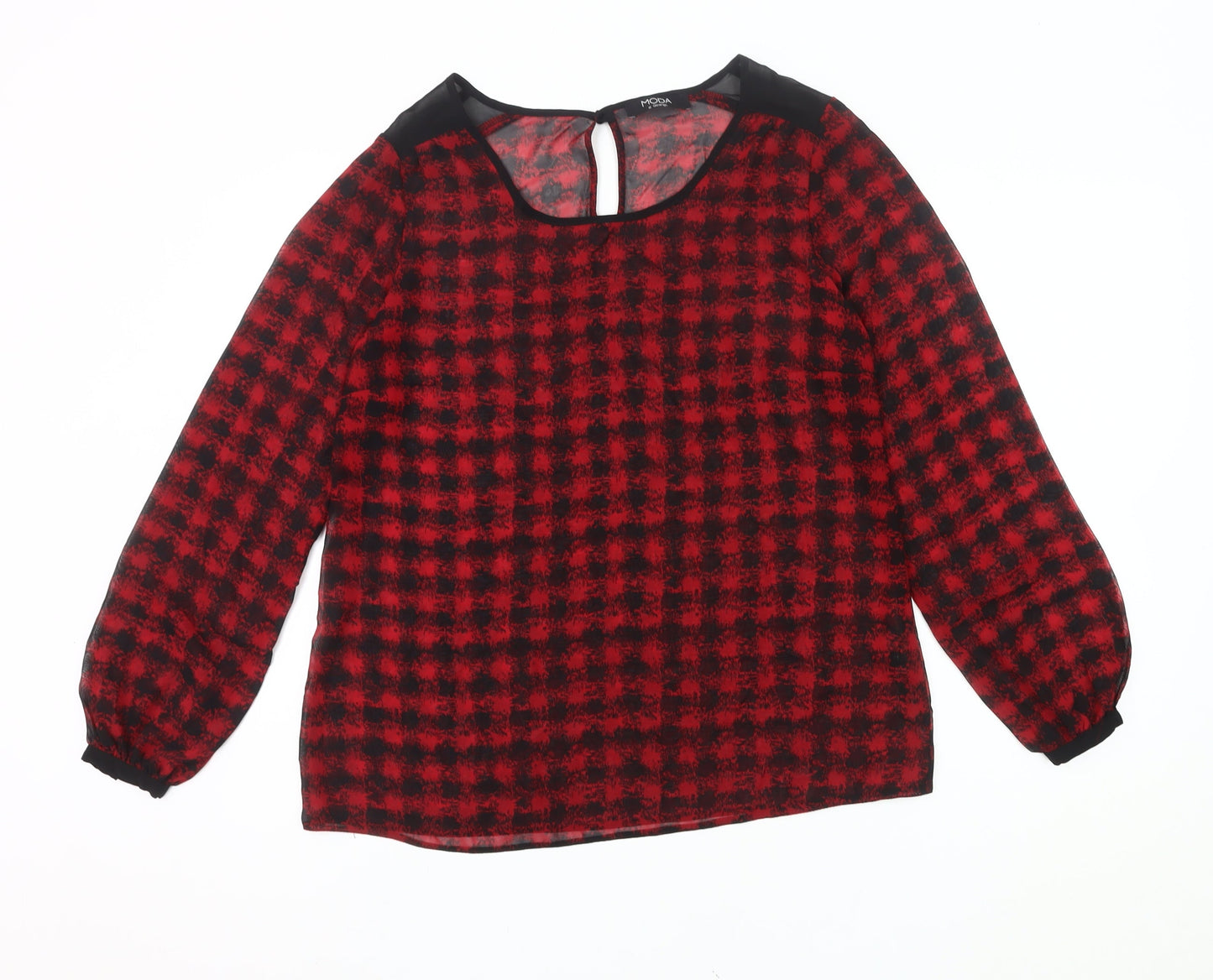 George Womens Red Black Check Tunic Blouse Size 10 Long Sleeve