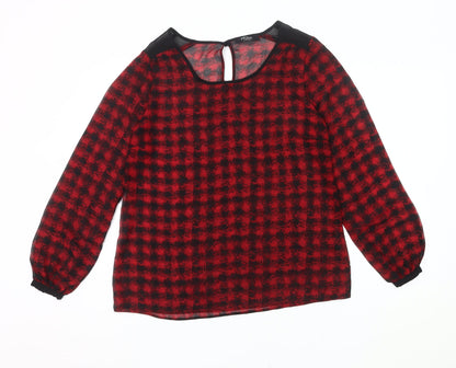 George Womens Red Black Check Tunic Blouse Size 10 Long Sleeve